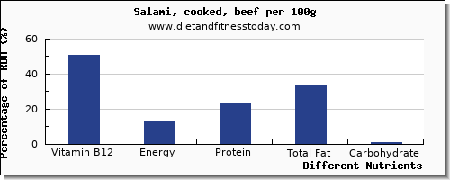 chart to show highest vitamin b12 in salami per 100g